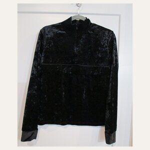 Topshop Crushed Velvet Quarter Zip Top Size 8 Black Long Sleeve